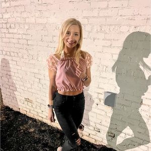 Pink floral off shoulder top